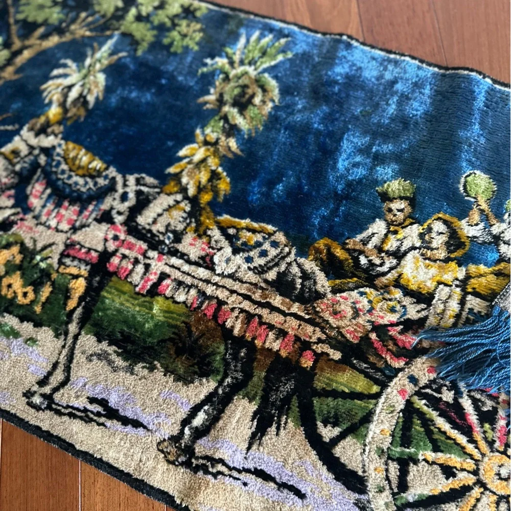 Velvet Wall Tapestry Vintage Sicilian Cart Wall Carpet Rug Colorful Italy